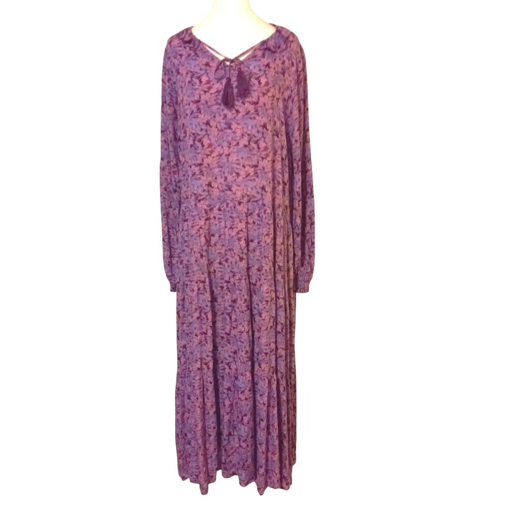 Chelsea & Violet Floral Purple Tiered Maxi Dress Size Medium, Boho, Cottagecore